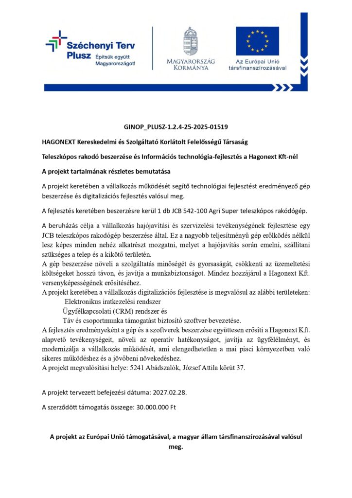 Széchenyi Terv Plusz projekt tájékoztató